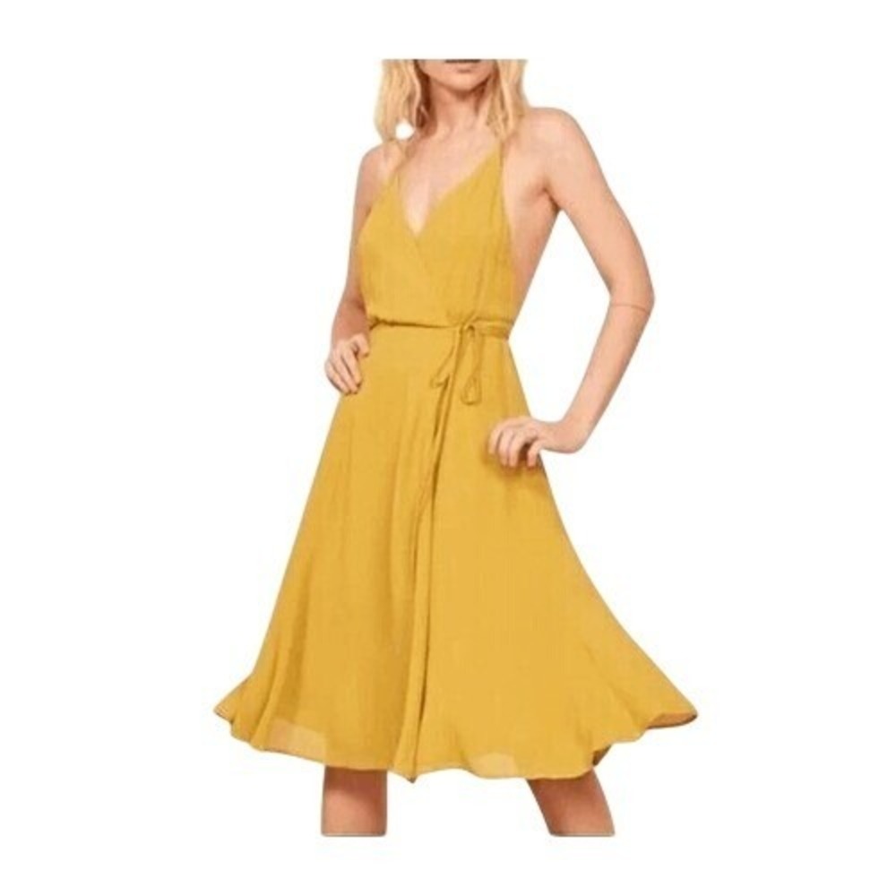 Reformation Tropics Yellow Wrap Open Back‎ Dress Size Large